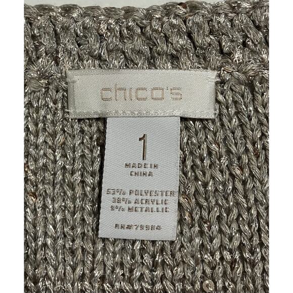 Womens Chicos Special Occasion Cardigan Sweater Tank Top Sequins Taupe Sz 1 - Picture 7 of 16